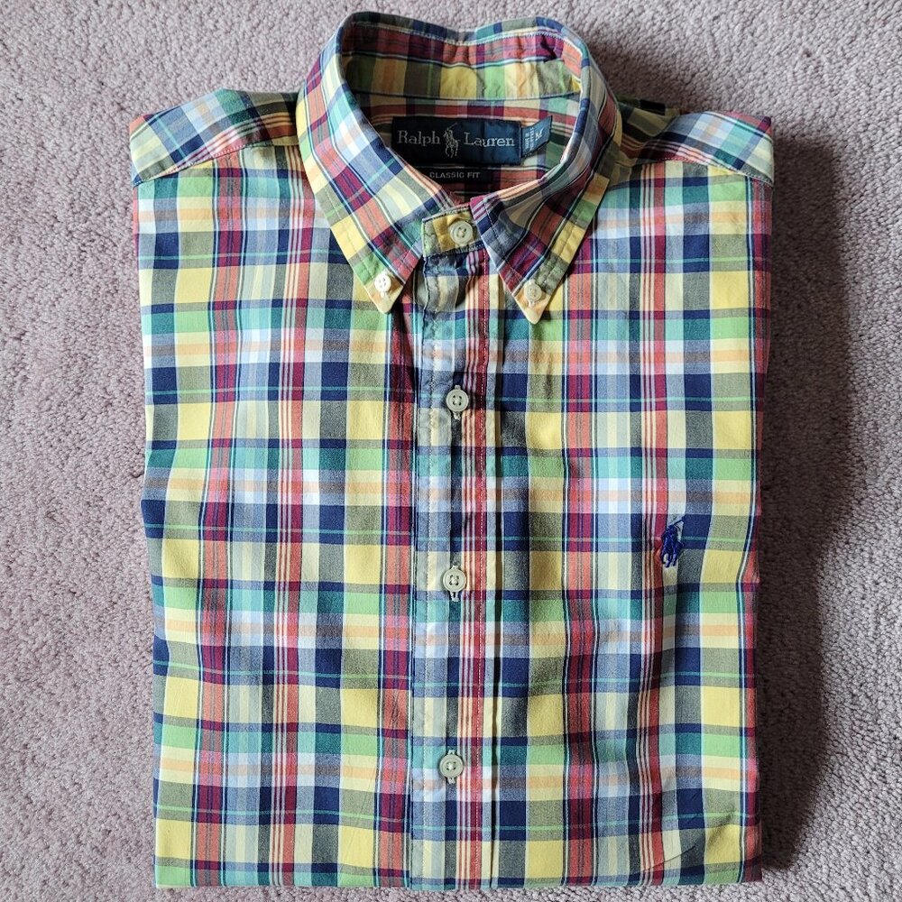 Ralph Lauren Men's Classic Fit Multi Color Plaid Button Down Shirt Medium
